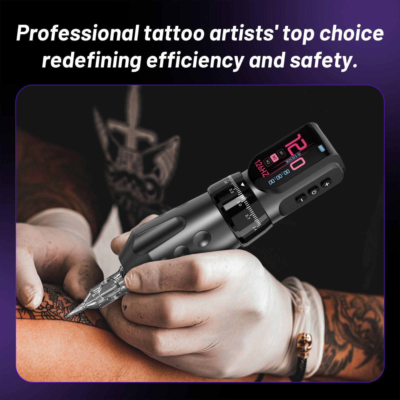 UINK Professional Wireless Tattoo Machine Pen Digital Screen Adjustable Stroke Rotary Tattoo Gun for Tattoo Artists
