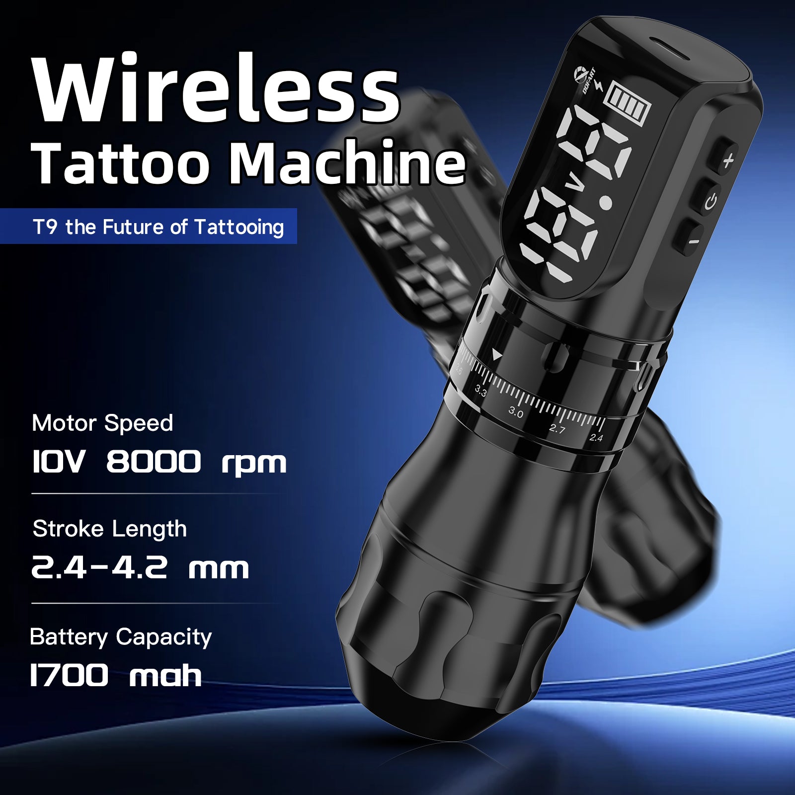 New Tattoo Machine T9 Wireless Adjustable Stroke Rotary Tattoo Pen with LED Display For Tattoo Artists Studio Tattooists