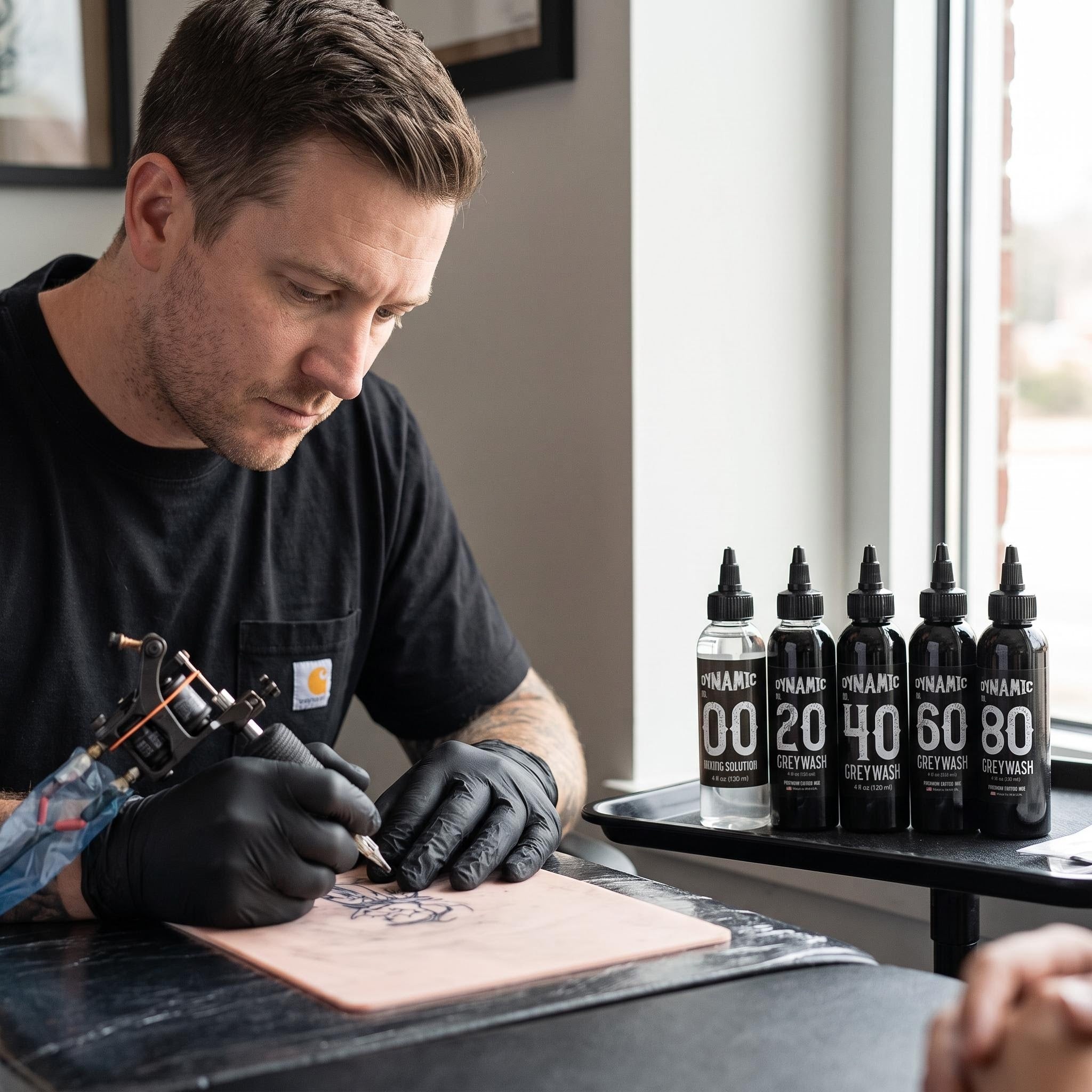 5 Bottles Dynamic Grey Wash Tattoo Ink Kit 4oz | Mixing Solution + 4 Shades Grey Tattoo Ink for Shading & Realism Art