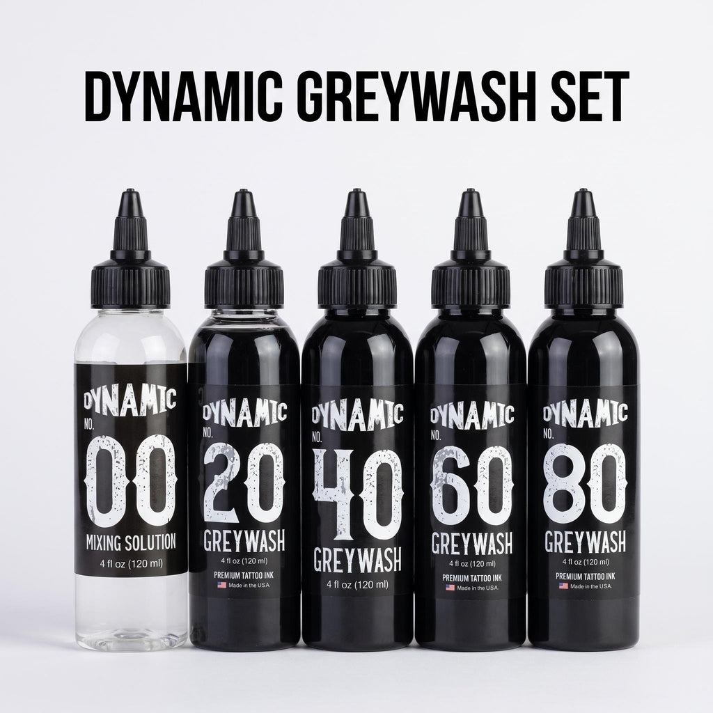 5 Bottles Dynamic Grey Wash Tattoo Ink Kit 4oz | Mixing Solution + 4 Shades Grey Tattoo Ink for Shading & Realism Art